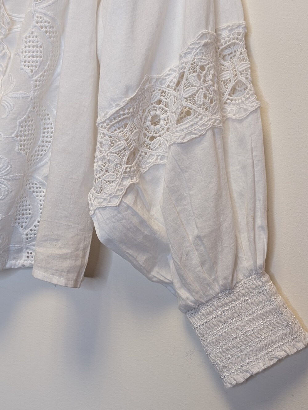 Jennifer & Grace White Eyelet Lace Boho Peasant Blouse Top M - Picture 6 of 16